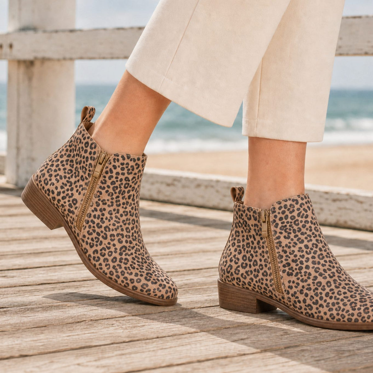 Women's Orthopedic Side-Zip Low-Heel Ankle Boots - Leopard Print