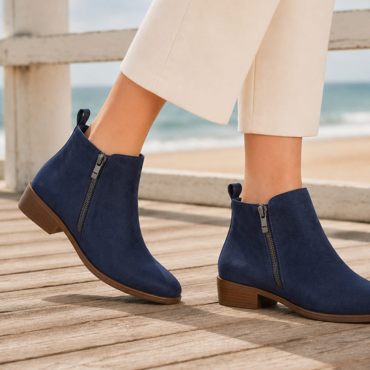 Women's Orthopedic Side-Zip Low-Heel Ankle Boots - Blue
