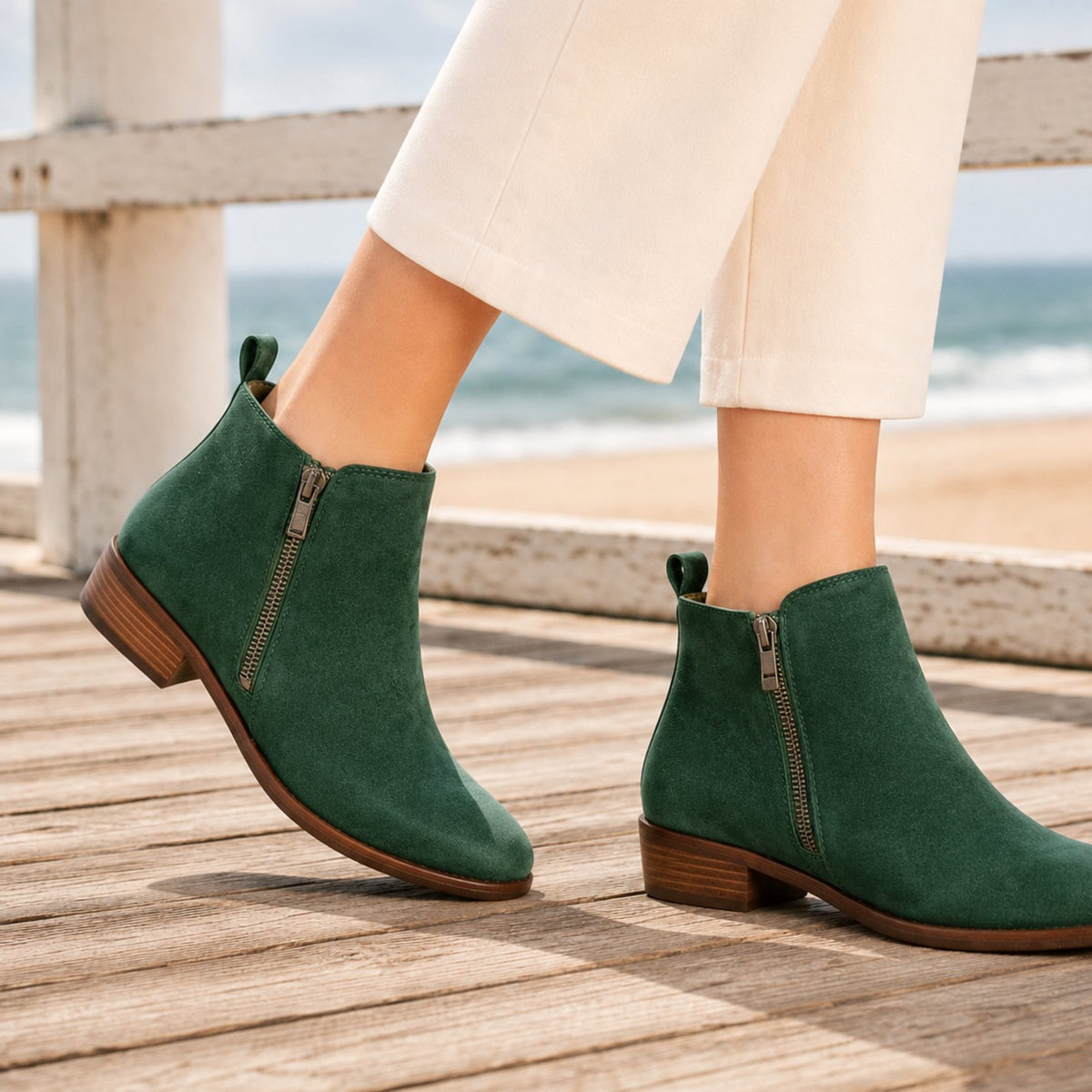 Women's Orthopedic Side-Zip Low-Heel Ankle Boots - Green