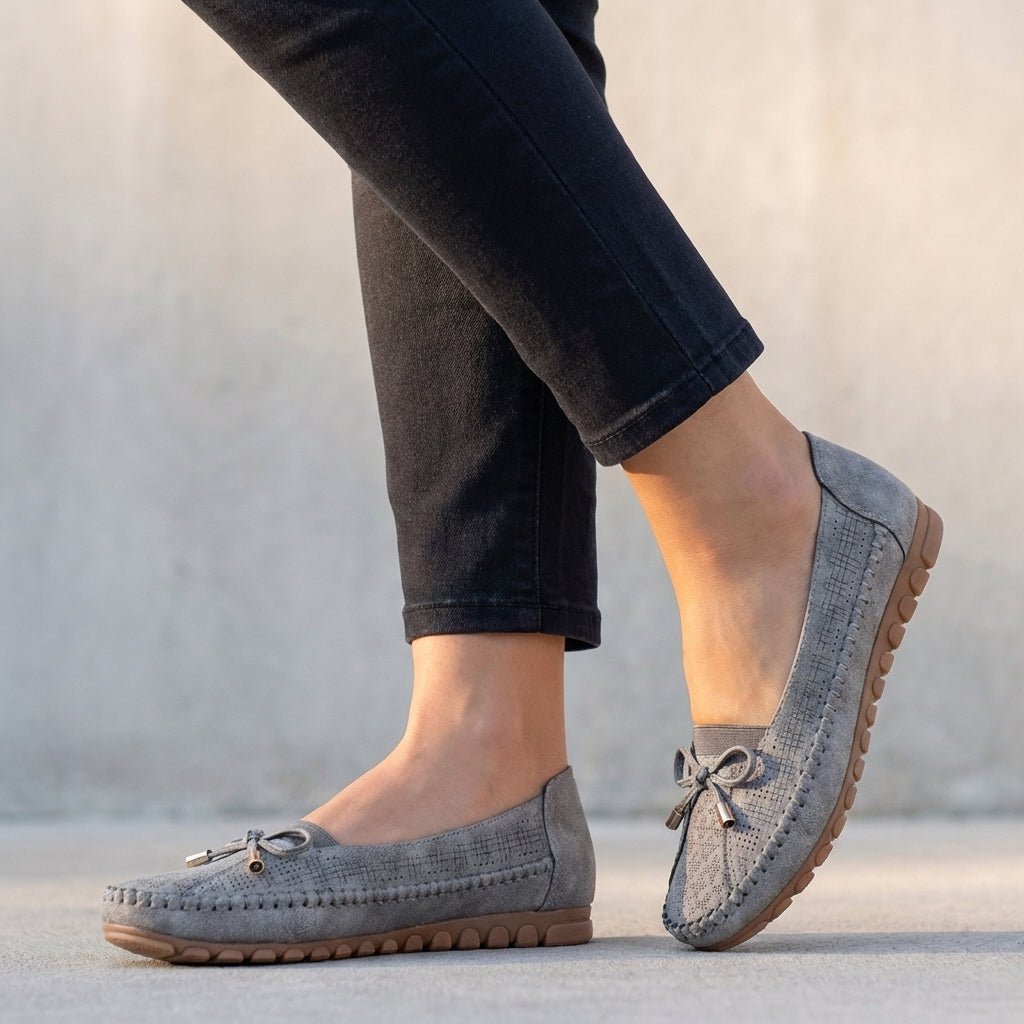 Women's Orthopedic Slip-On Bow Loafers Perforated - Gray