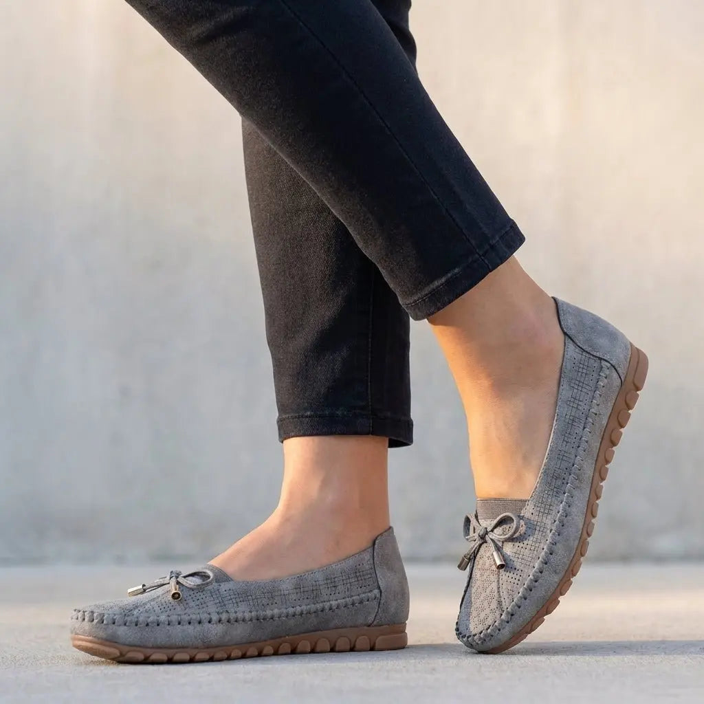 Women's Orthopedic Slip-On Bow Loafers Perforated - Gray