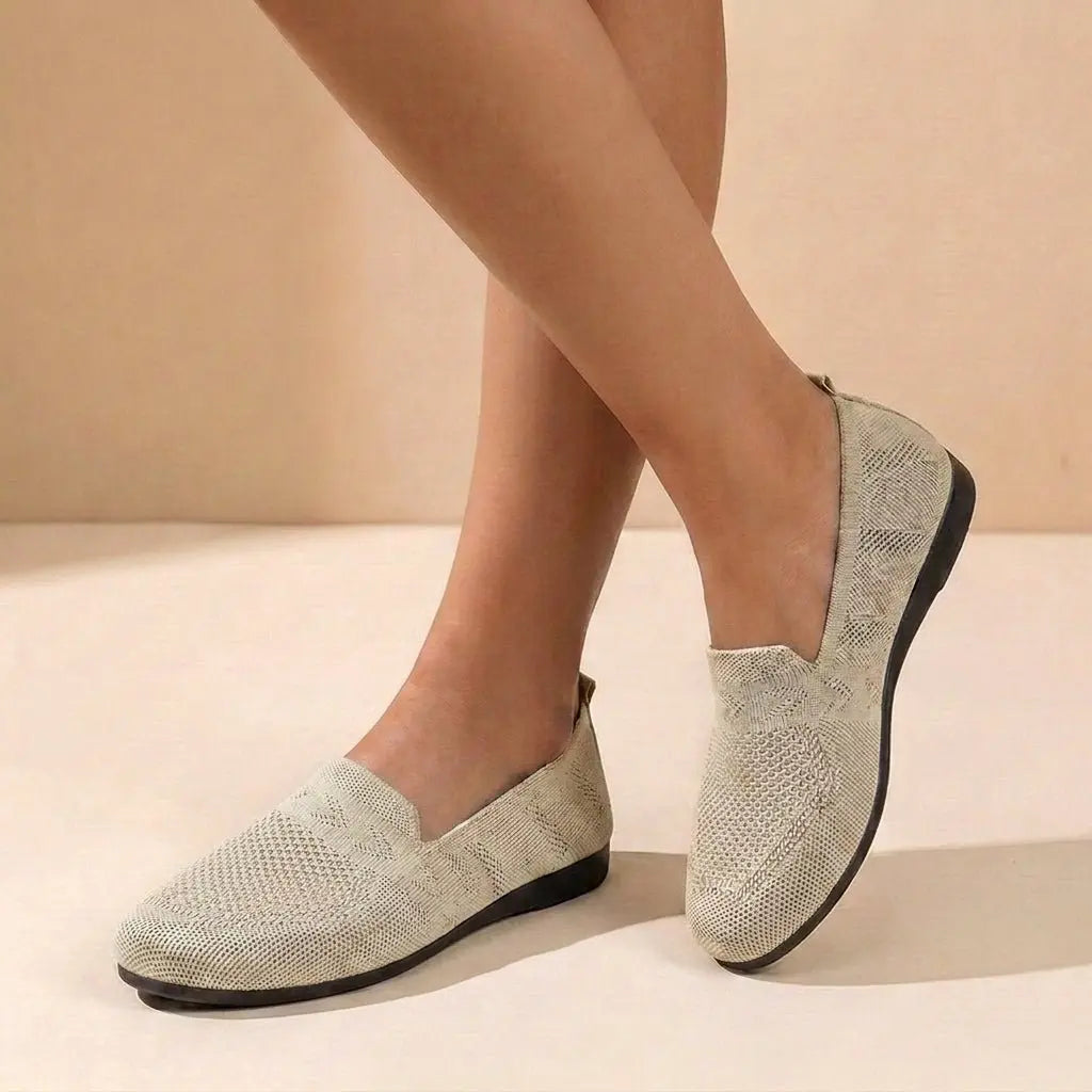 Women's Orthopedic Slip-On Knit Flats Round Toe - Beige