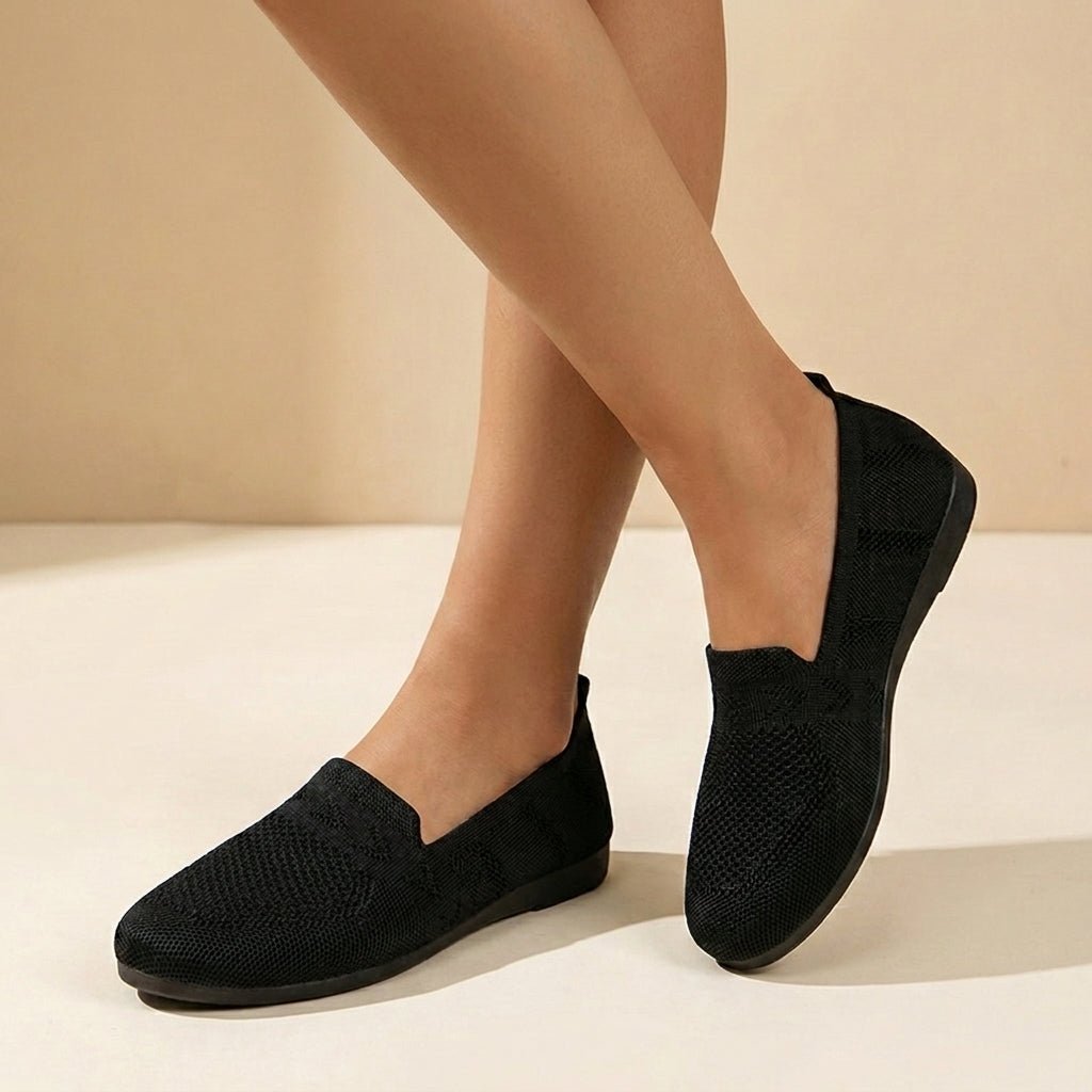 Women's Orthopedic Slip-On Knit Flats Round Toe - Black