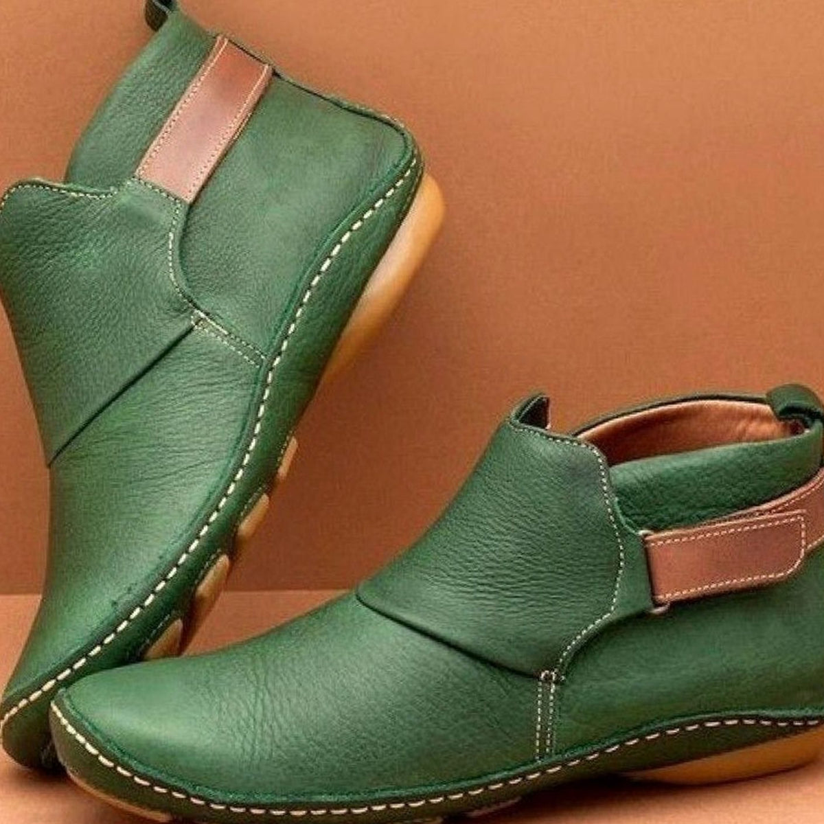 Women's Orthopedic Slip-On Leather Ankle Boots - Green