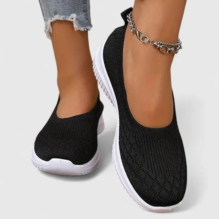 Women's Orthopedic Slip-On Trainers Breathable Knit - Black