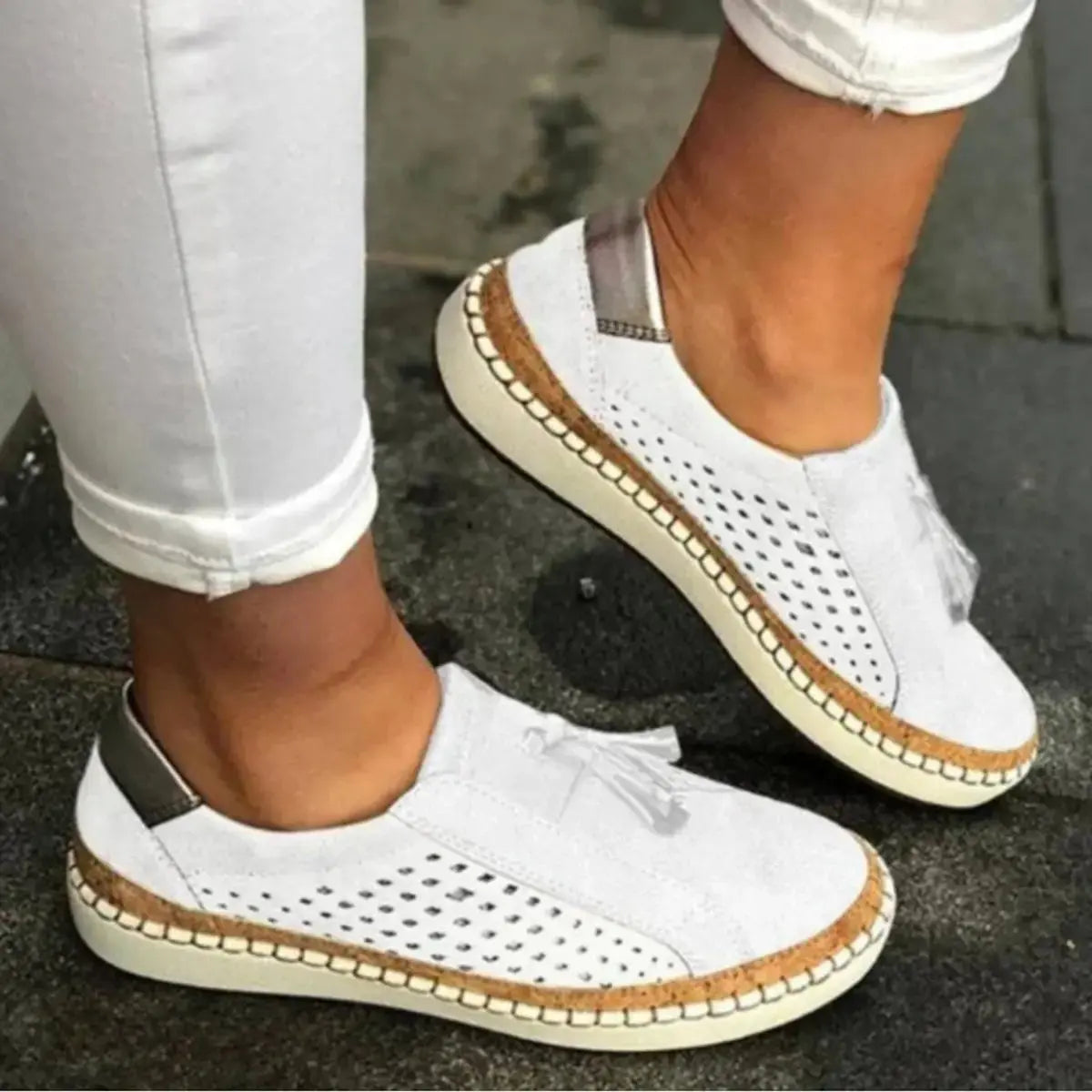 Women's Orthopedic Slip-On Trainers Breathable Mesh Tassel - White
