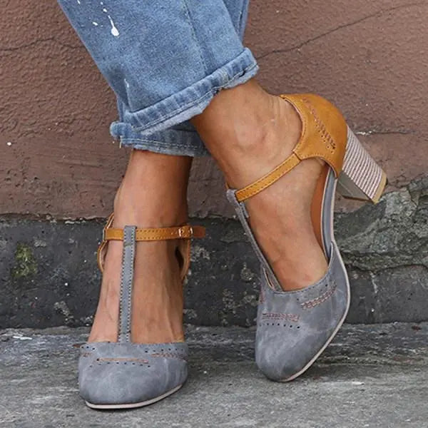 Women's Orthopedic T-Bar Heels Two Tone Comfort - Gray