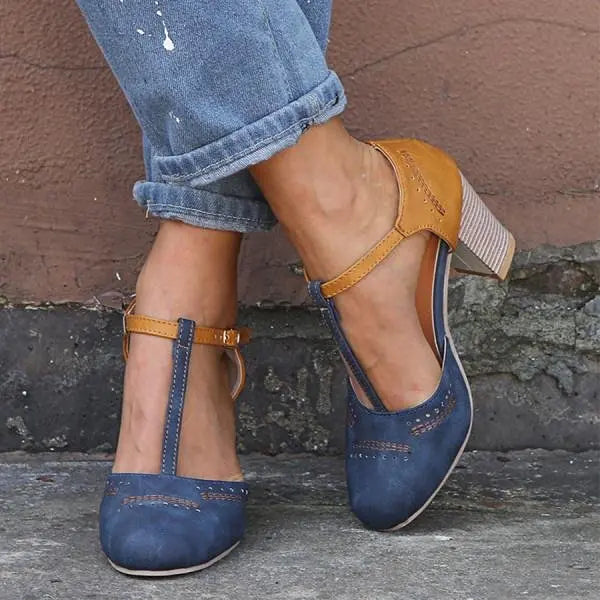 Women's Orthopedic T-Bar Heels Two Tone Comfort - Blue