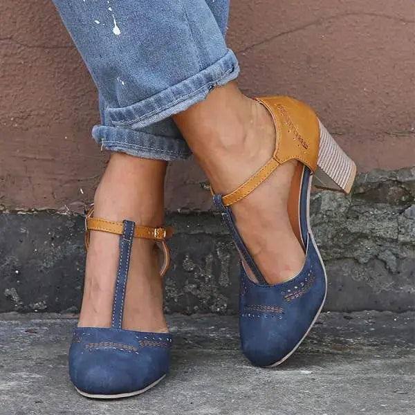 Women's Orthopedic T-Bar Heels Two Tone Comfort - Blue