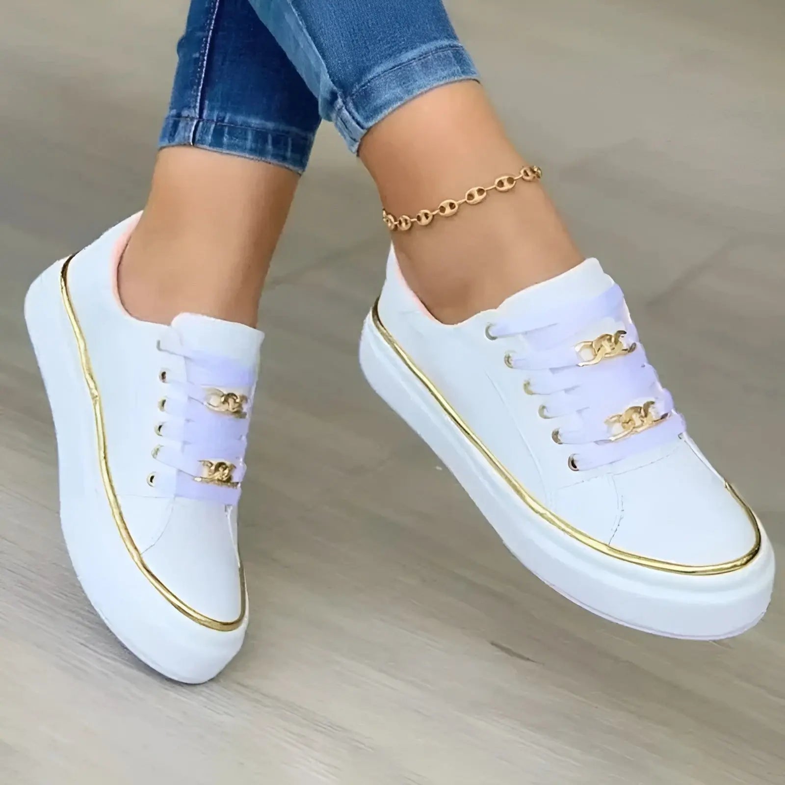 Women's Orthopedic Trainers Chain Detail Platform - White (almost sold out!)