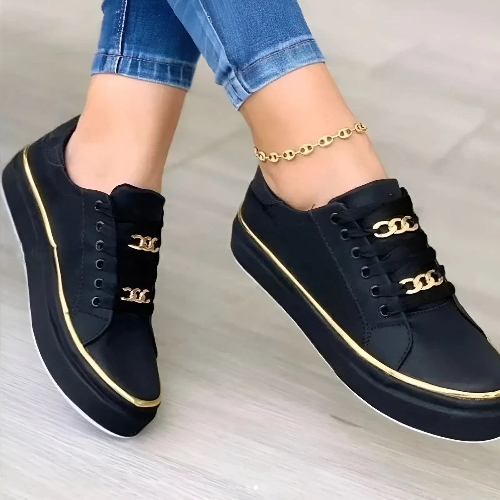 Women's Orthopedic Trainers Chain Detail Platform - Black (almost sold out!)