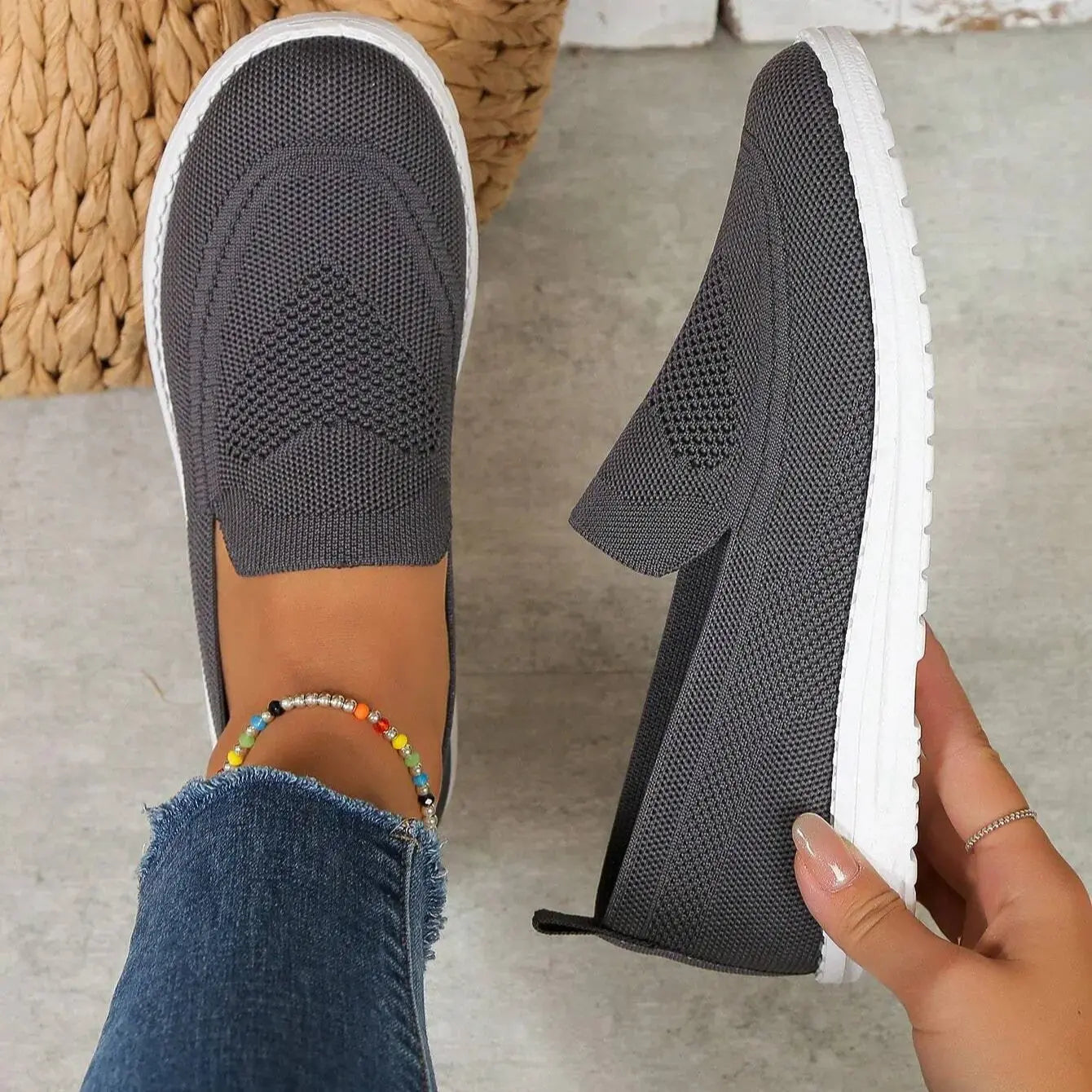 Women's Orthopedic Trainers Slip-On Mesh Comfort Support - Dark Gray