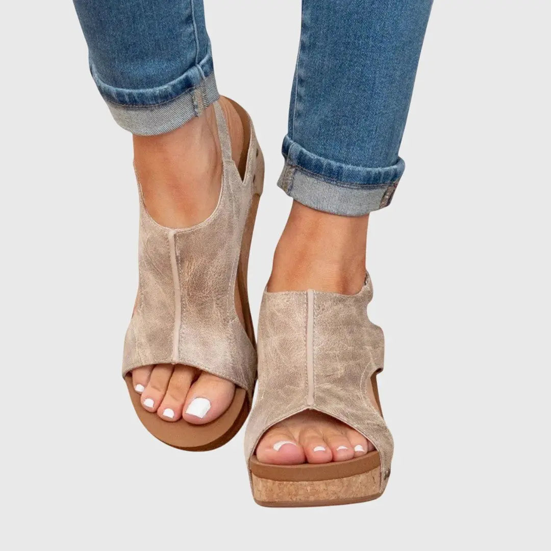 Women's Orthopedic Wedge Sandals Platform Slingback Comfort - Beige