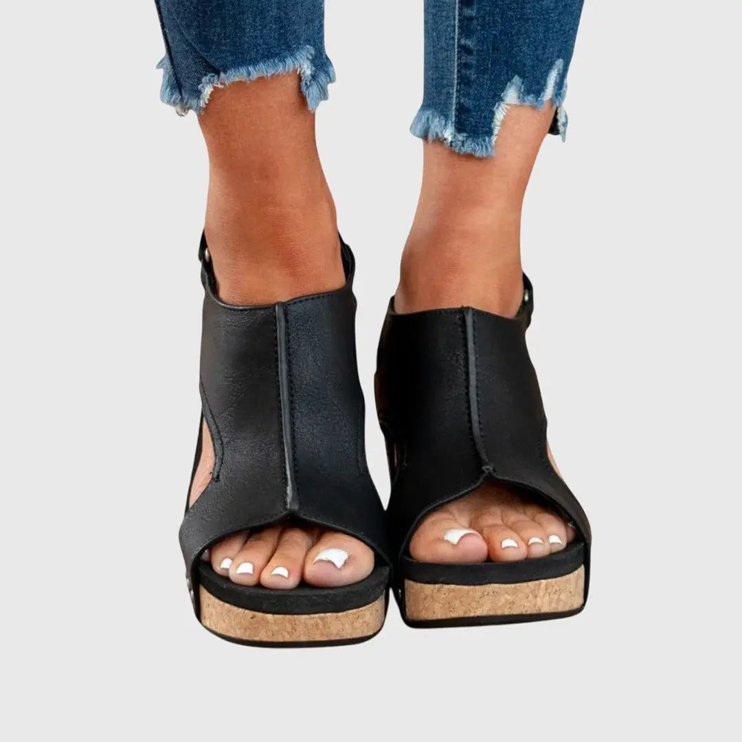 Women's Orthopedic Wedge Sandals Platform Slingback Comfort - Black