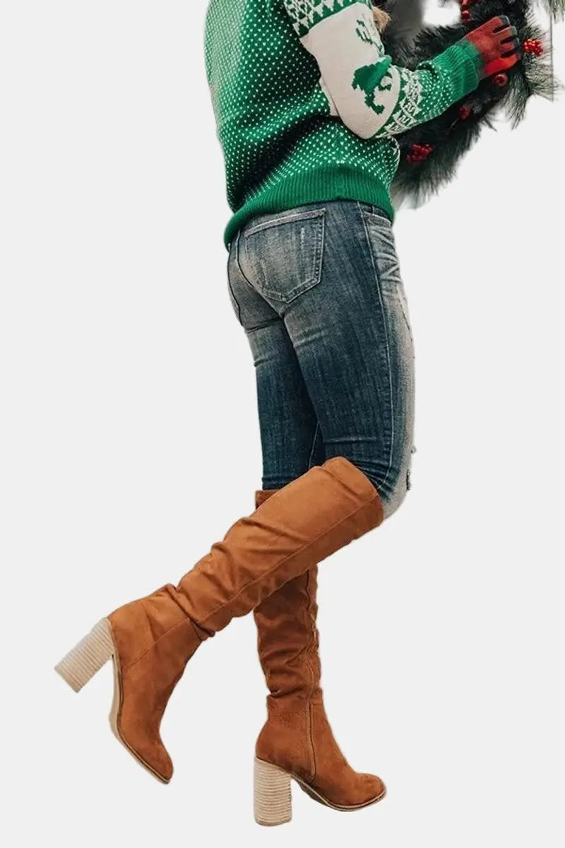 Women's Over-the-Knee Block Heel Ankle Boots Suede