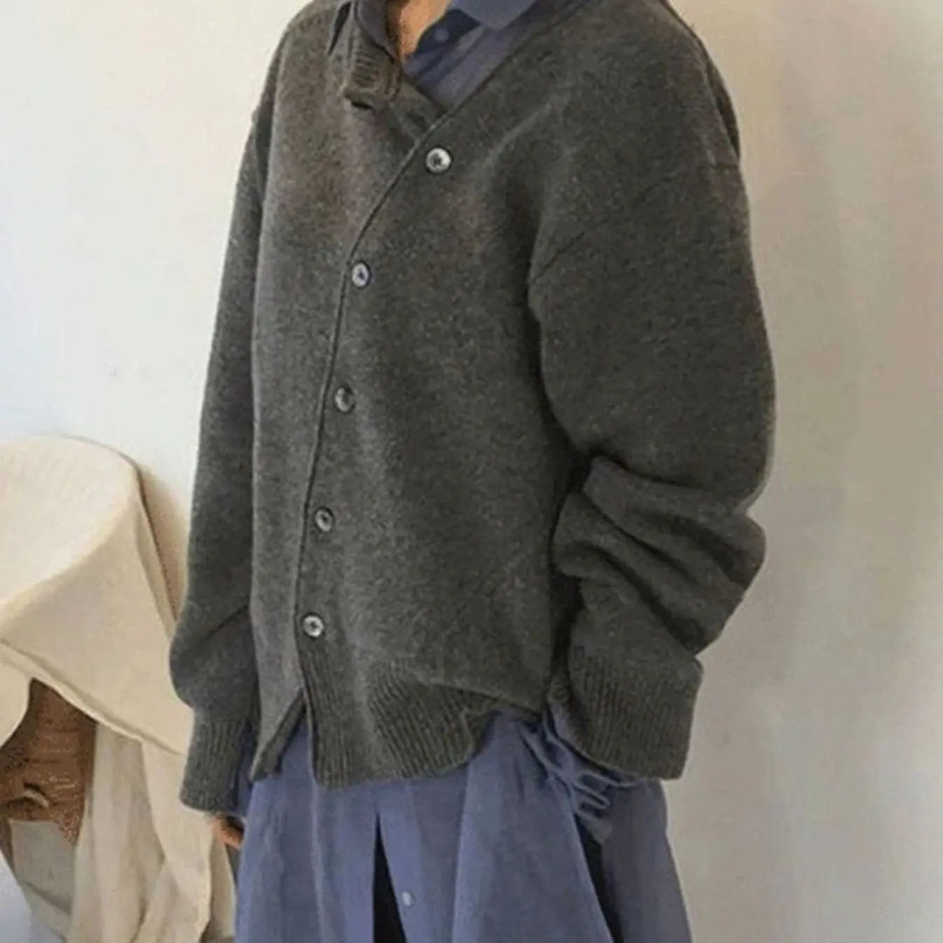 Women's Oversized Chunky Knit Cardigan Button-Front Ribbed Jumper