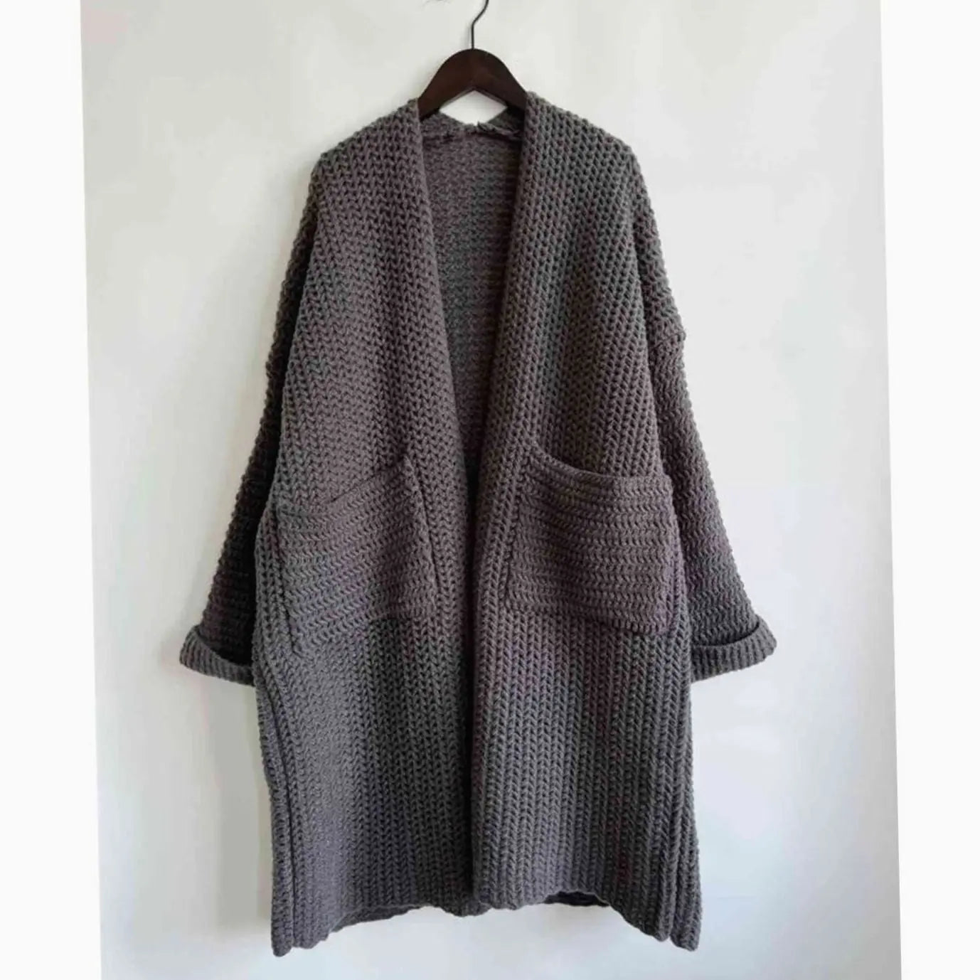 Women's Oversized Chunky Knit Open-Front Cardigan with Pockets