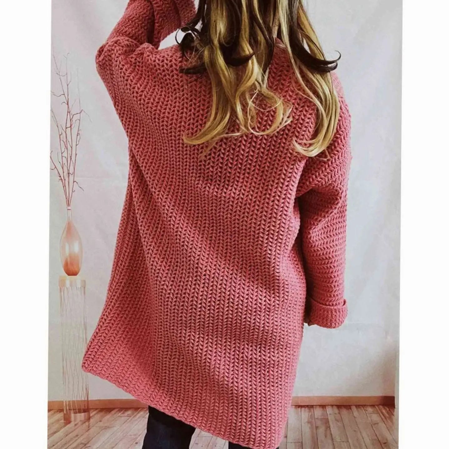 Women's Oversized Chunky Knit Open-Front Cardigan with Pockets