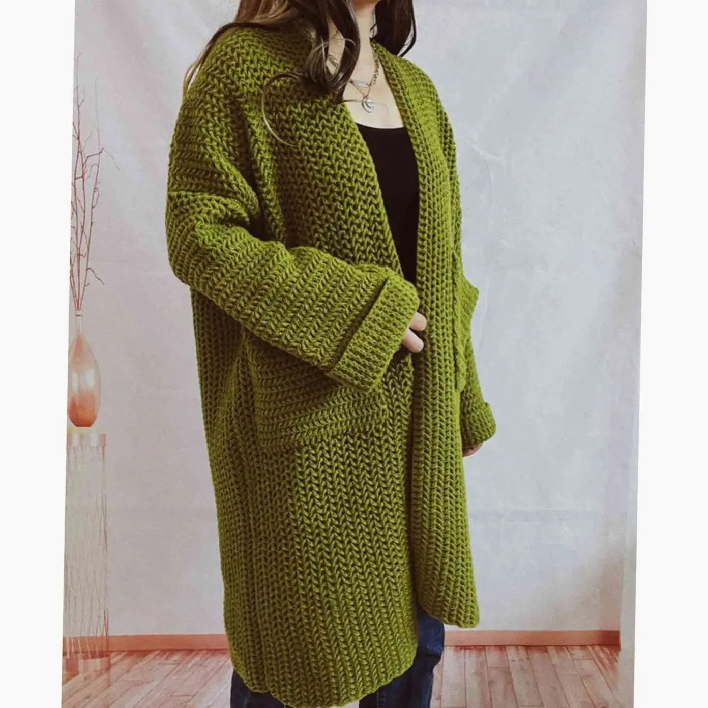 Women's Oversized Chunky Knit Open-Front Cardigan with Pockets