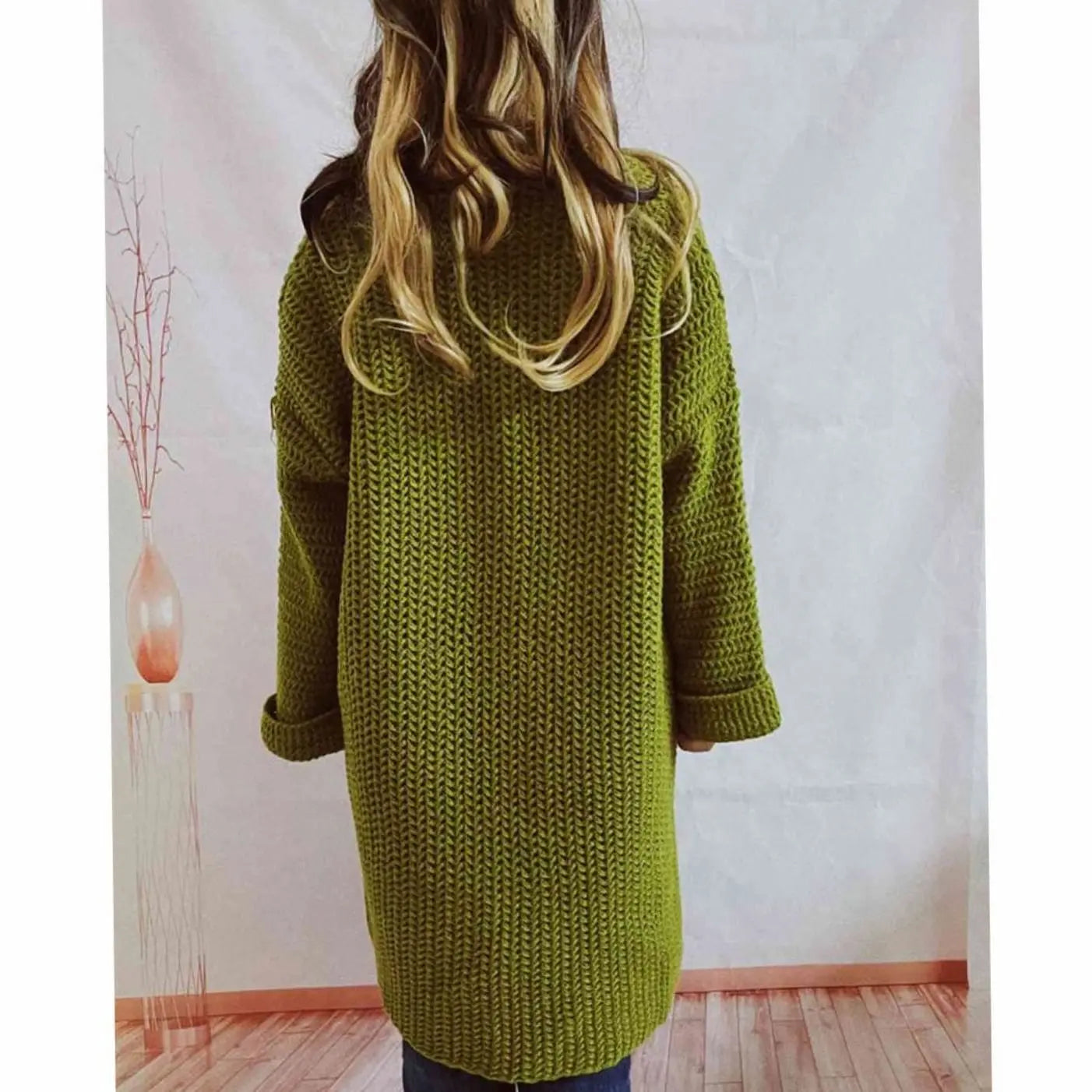 Women's Oversized Chunky Knit Open-Front Cardigan with Pockets