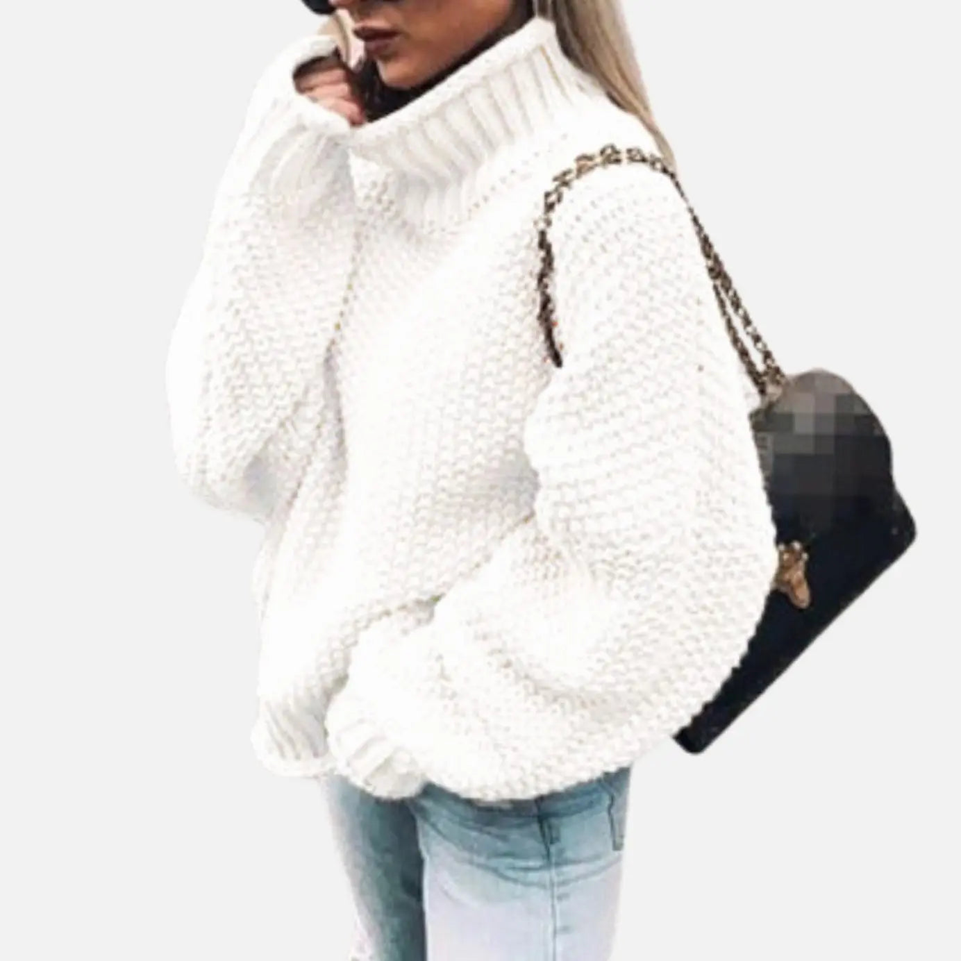 Women's Oversized Chunky Turtleneck Knit Jumper - White