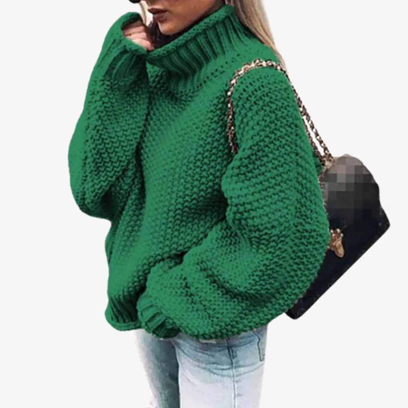 Women's Oversized Chunky Turtleneck Knit Jumper - Green