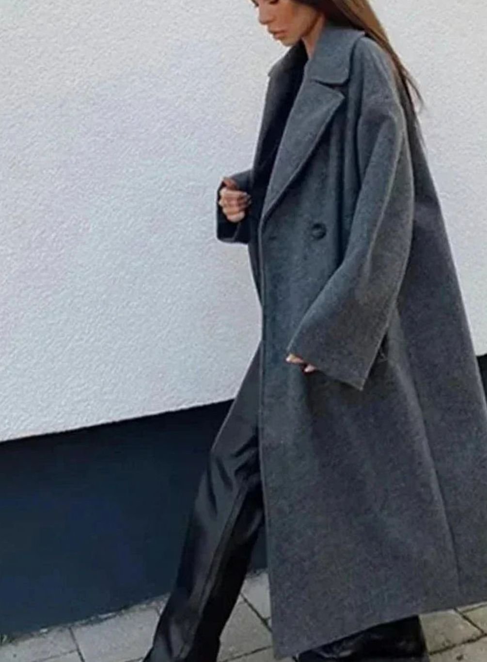 Women's Oversized Double-Breasted Longline Wool Coat