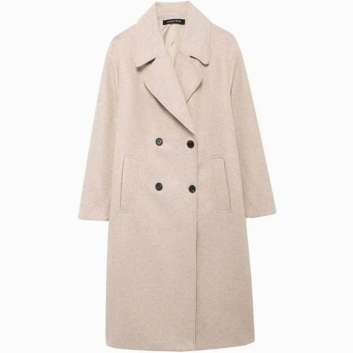 Women's Oversized Double-Breasted Longline Wool Coat - Khaki