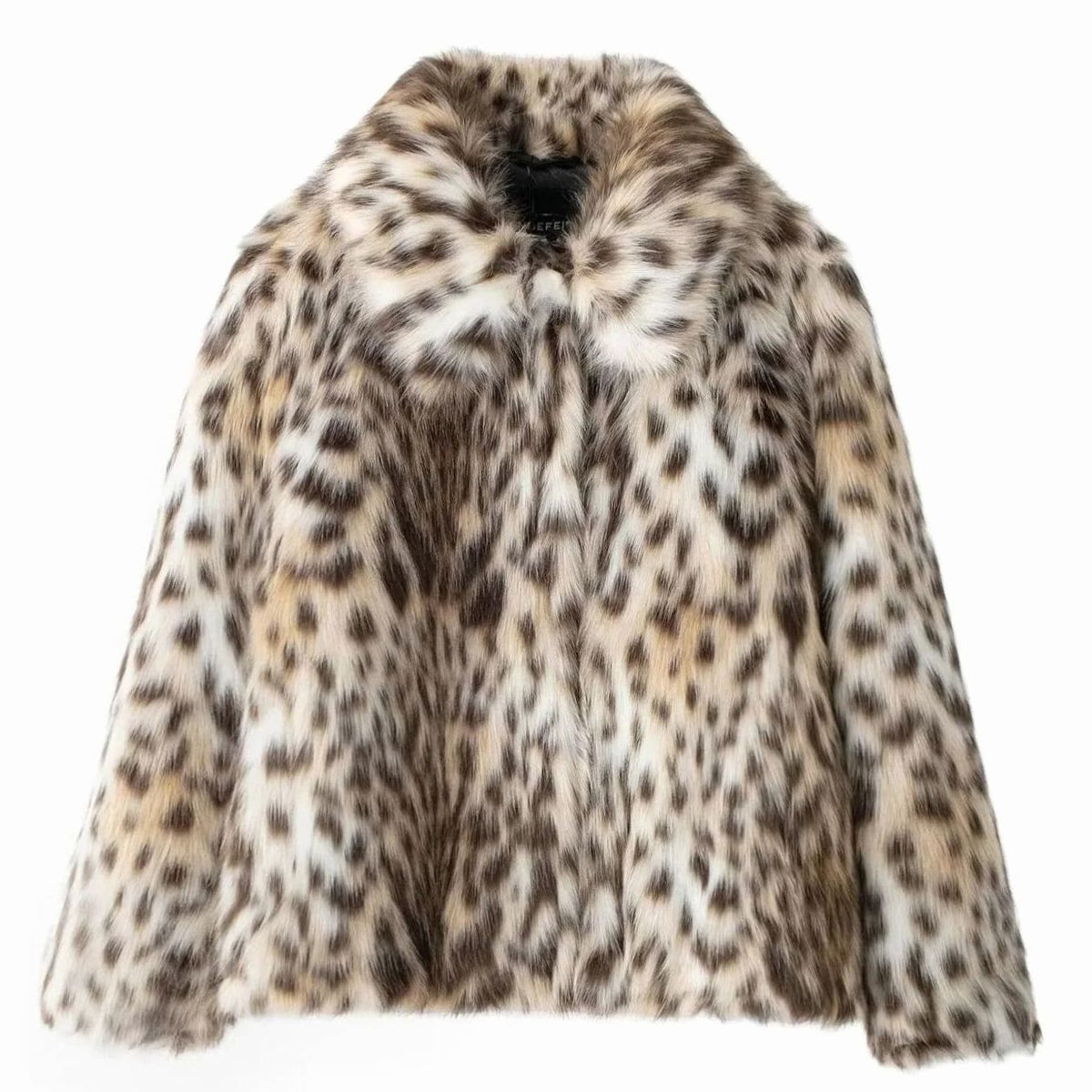 Women's Oversized Faux Fur Animal Print Short Coat - Brown
