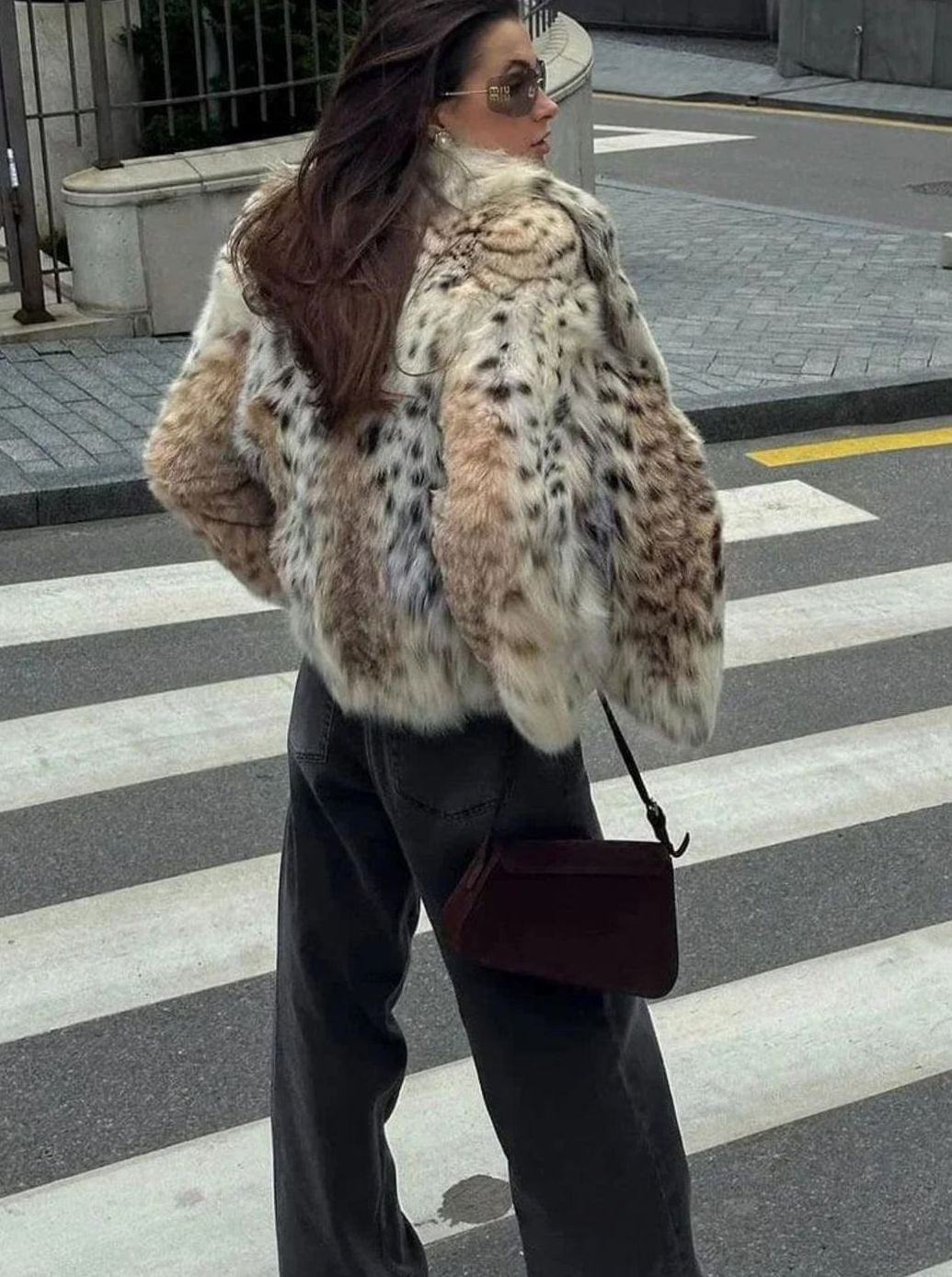 Women's Oversized Faux Fur Animal Print Short Coat