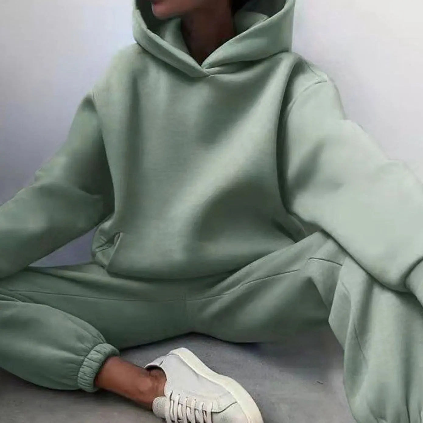 Women's Oversized Hoodie High-Waist Jogger Two-Piece Set - Green