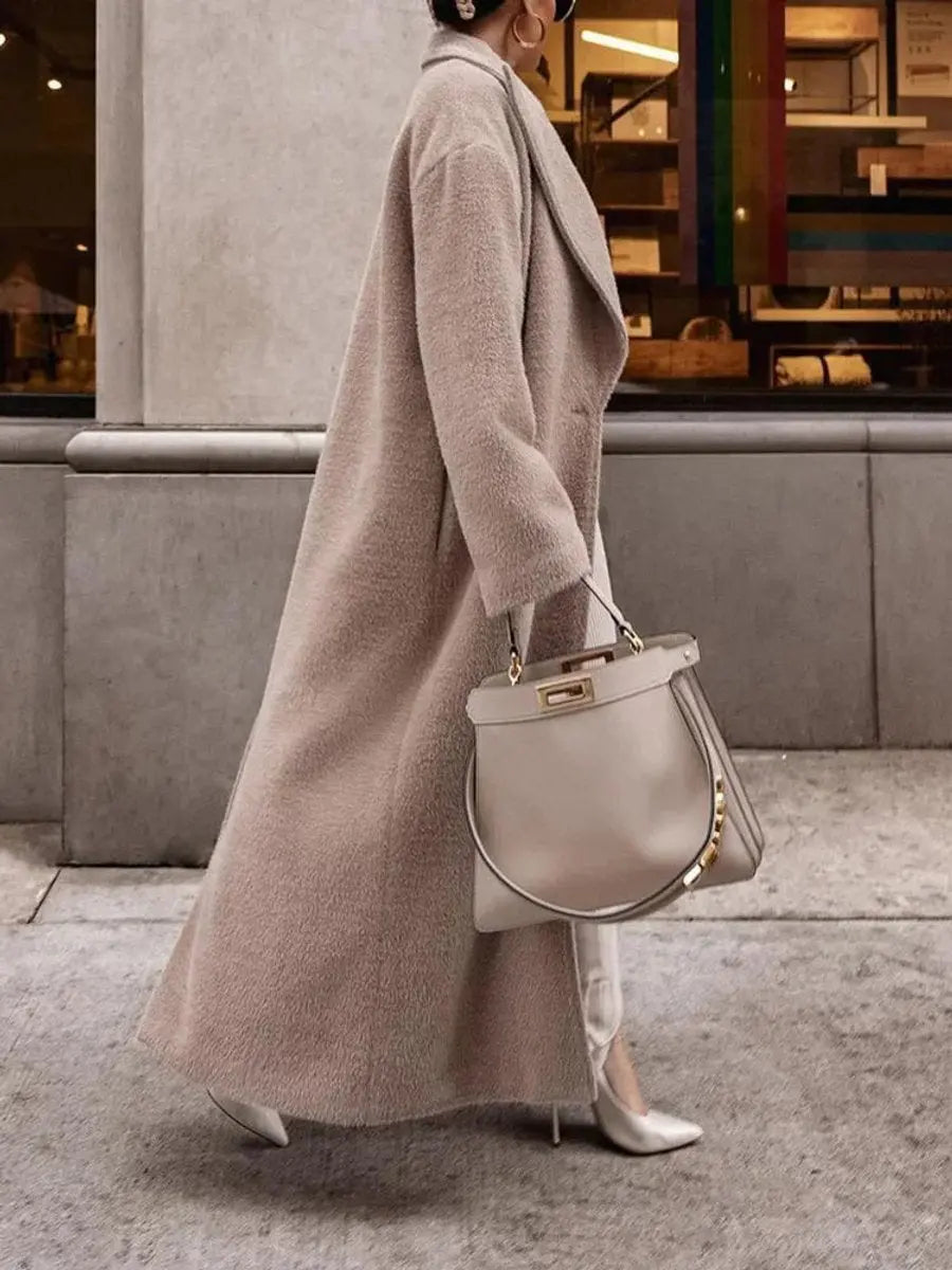 Women's Oversized Long Lapel Single-Breasted Wool-Look Coat