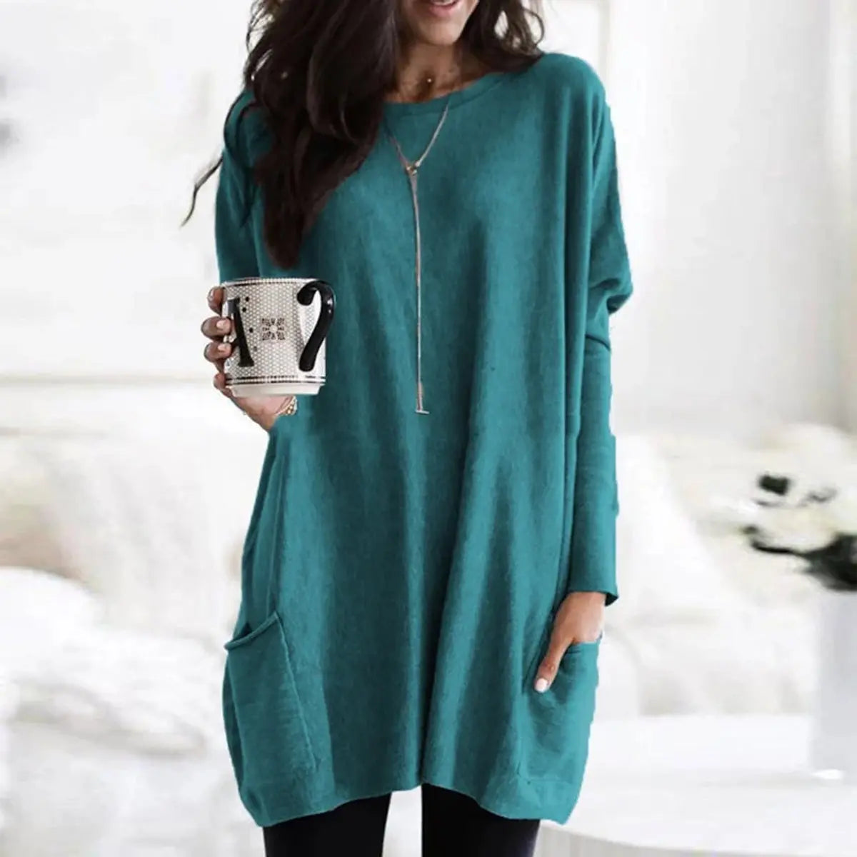 Women's Oversized Long Sleeve Pocket Tunic Jumper Plus Size - Teal