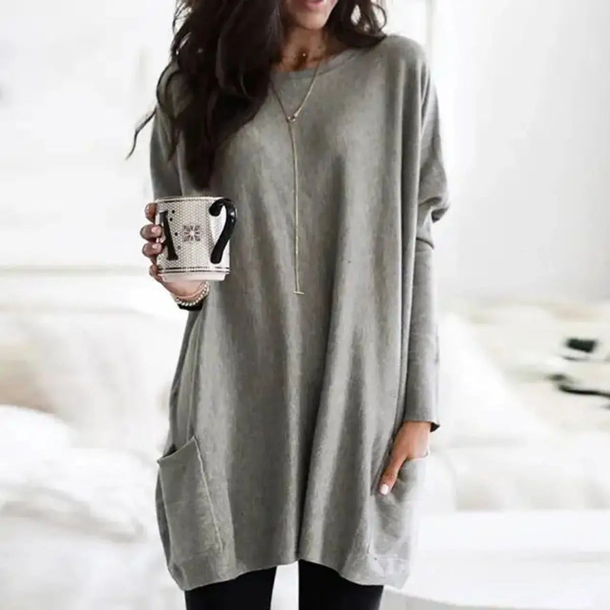Women's Oversized Long Sleeve Pocket Tunic Jumper Plus Size