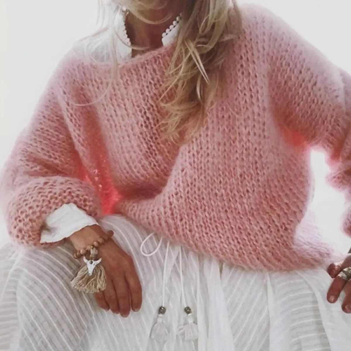 Women's Oversized Mohair Blend Knit Sweater Jumper