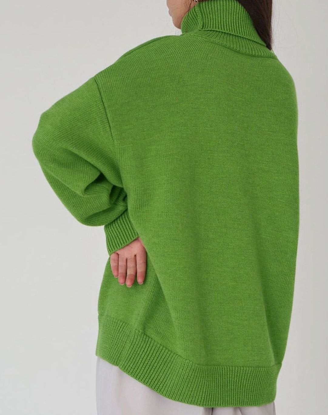 Women's Oversized Roll Neck Jumper Drop Shoulder Knit Pullover