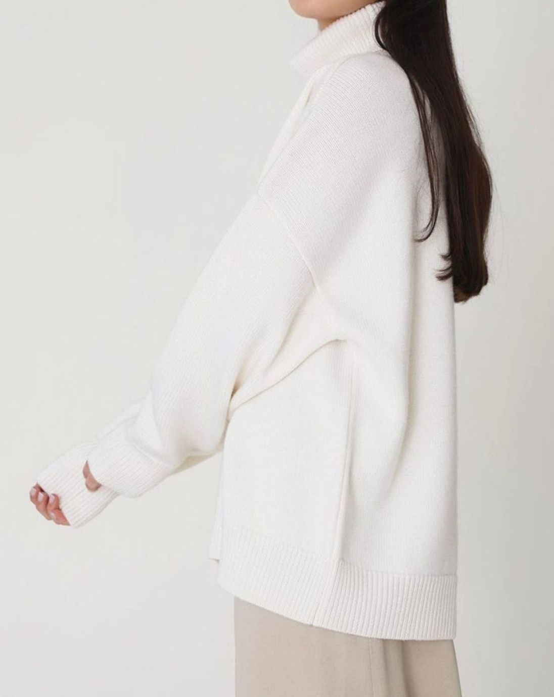 Women's Oversized Roll Neck Jumper Drop Shoulder Knit Pullover