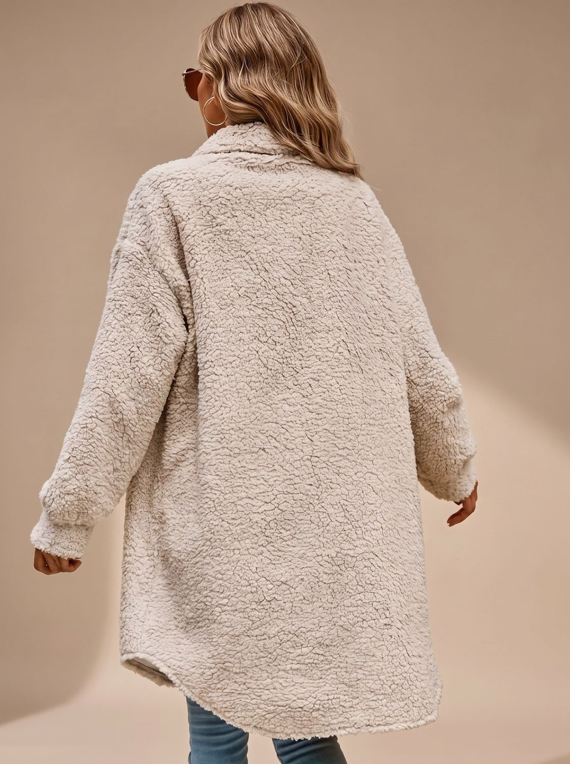 Women's Oversized Teddy Coat Long Button-Down Sherpa Jacket