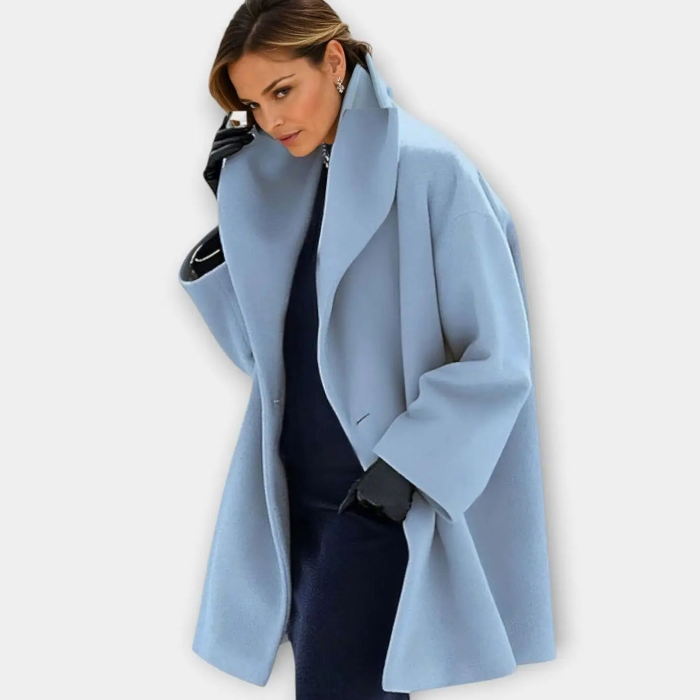 Women's Oversized Wide-Collar Winter Coat - Blue