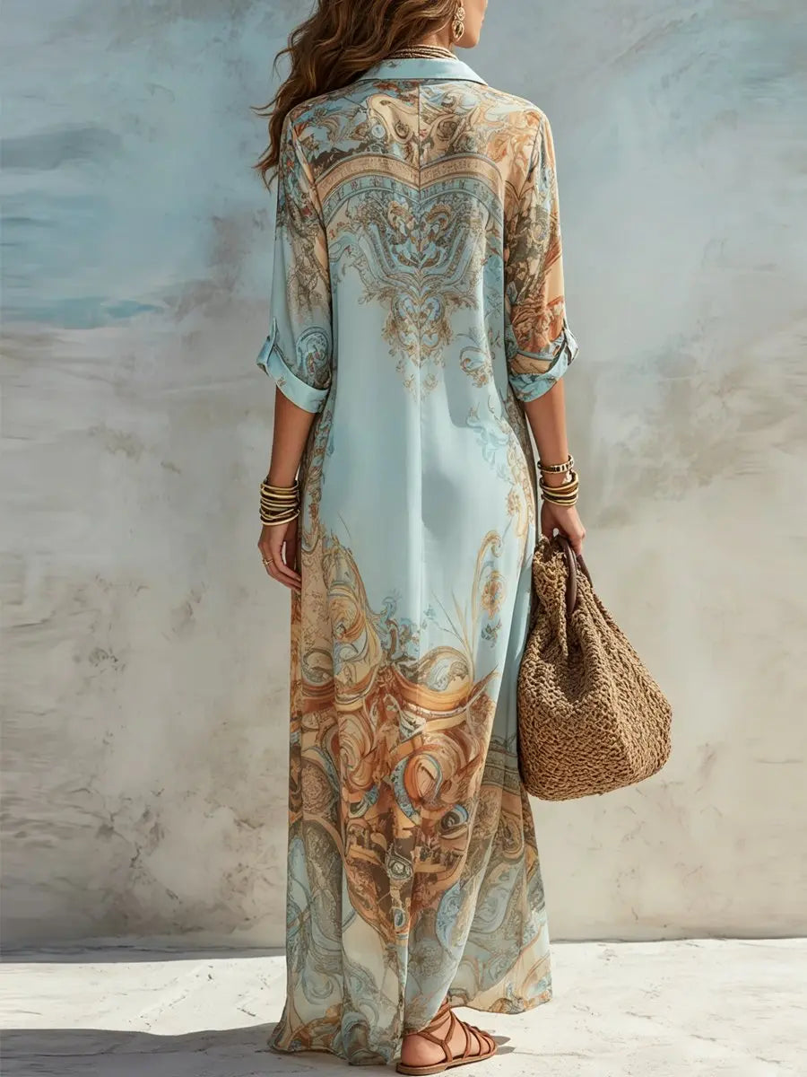 Women's Paisley Print Button-Through Maxi Shirt Dress