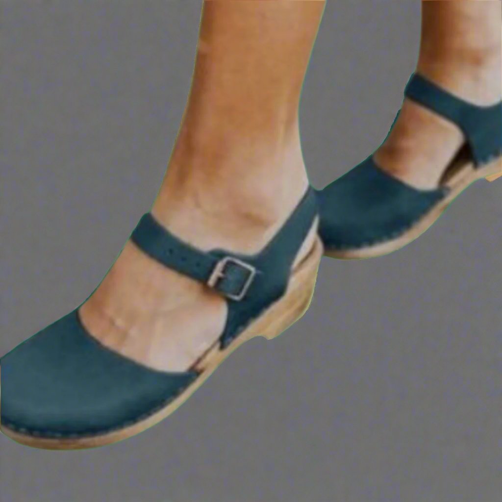 Women's Platform Sandals with Ankle Strap Low Block Heel - Blue