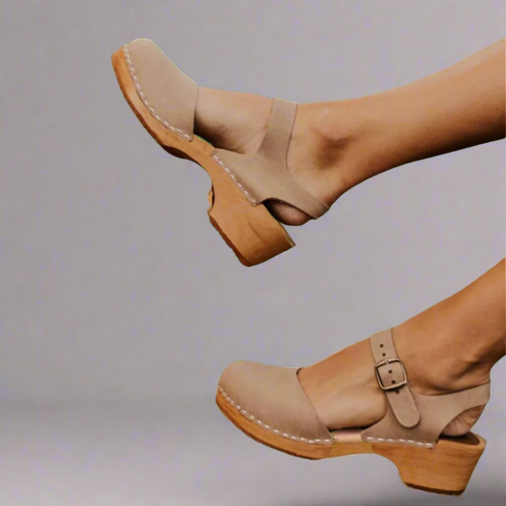 Women's Platform Sandals with Ankle Strap Low Block Heel - Beige