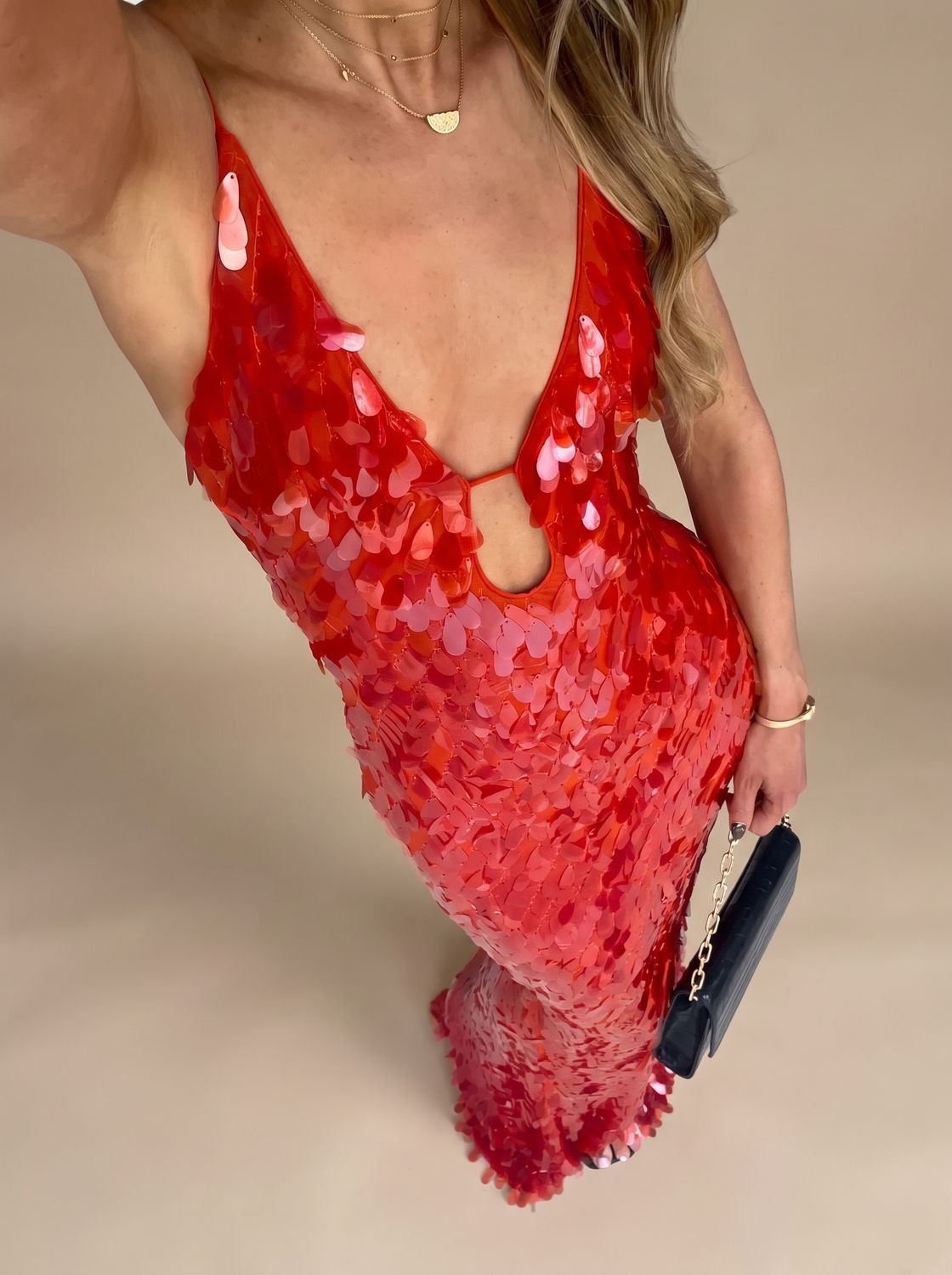 Women's Plunge-Neck Open-Back Sequin Maxi Dress