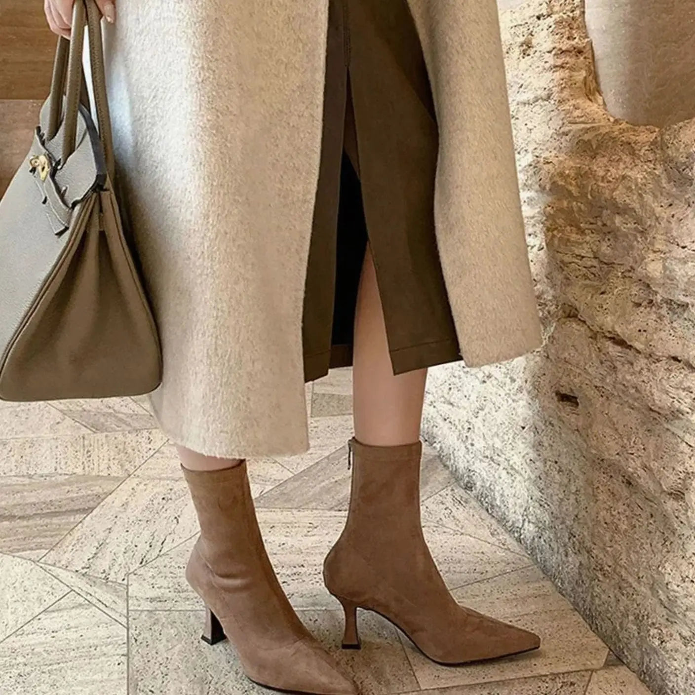 Women's Pointed Kitten Heel Suede Ankle Boots