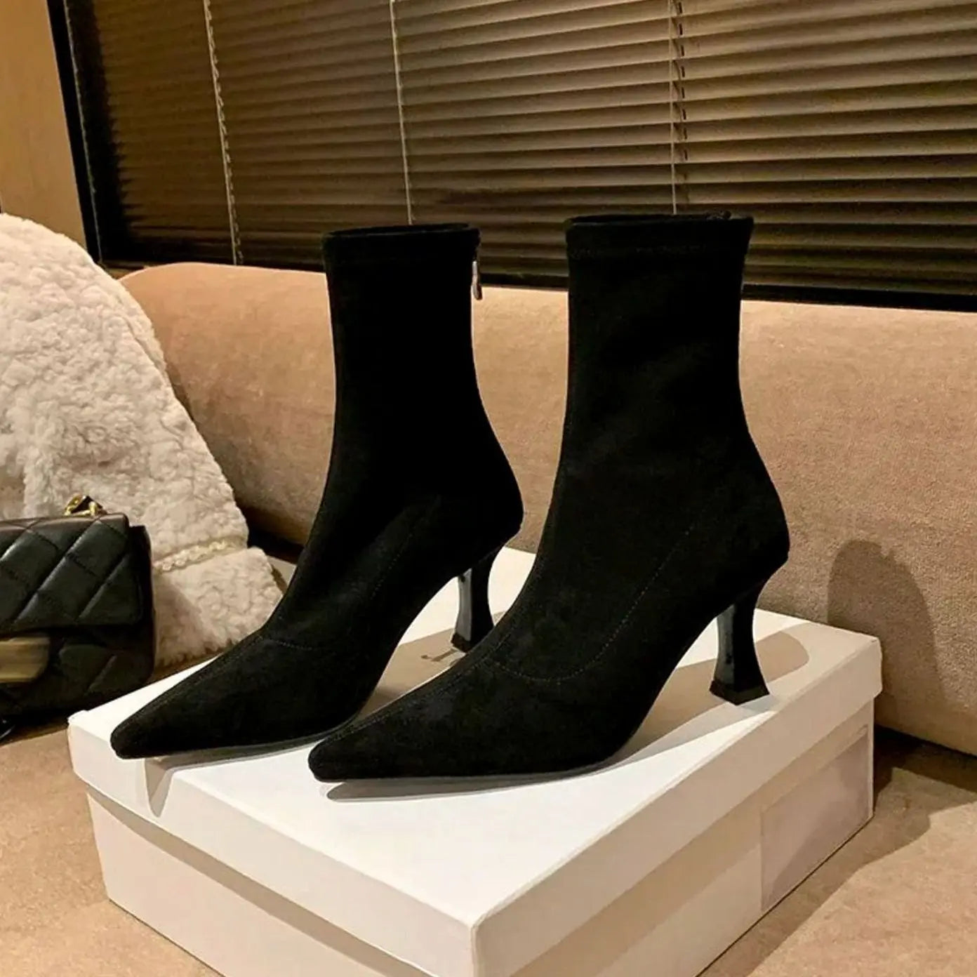 Women's Pointed Kitten Heel Suede Ankle Boots