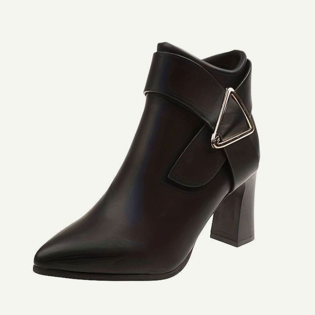 Women's Pointed-Toe Block Heel Ankle Boots Triangle Buckle - Black