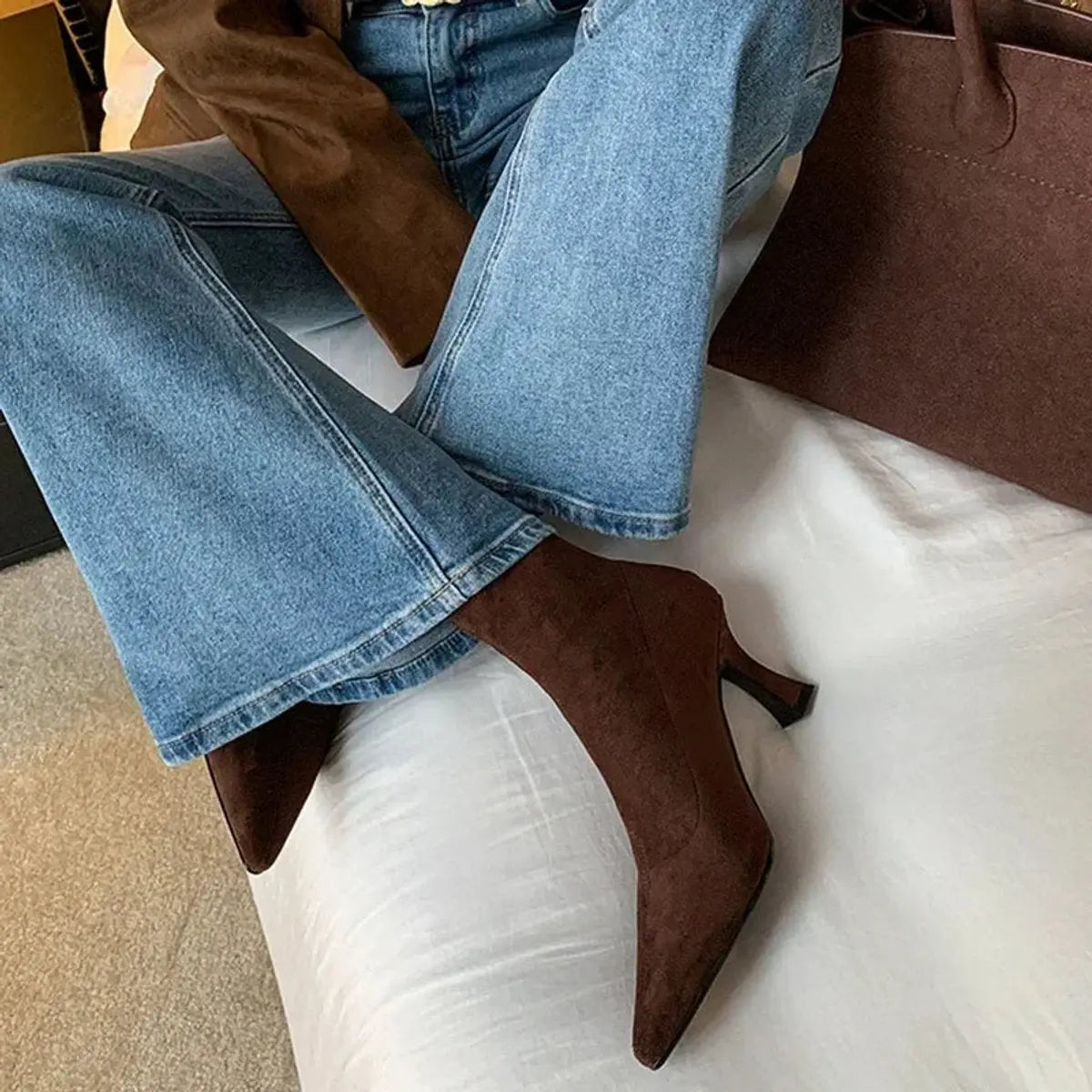 Women's Pointed Toe Kitten Heel Suede Sock Ankle Boots