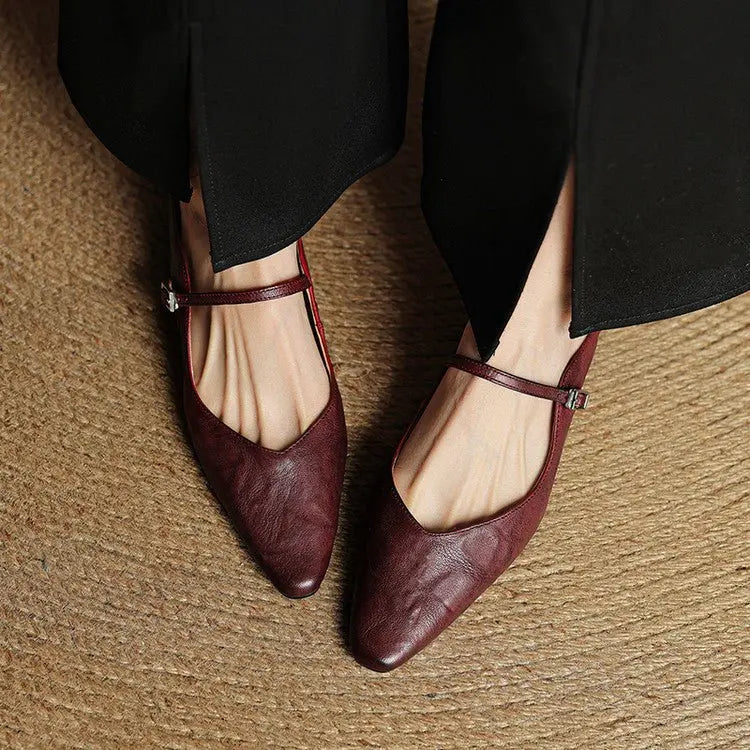 Women's Pointed Toe Mary Jane Mules with Ankle Strap
