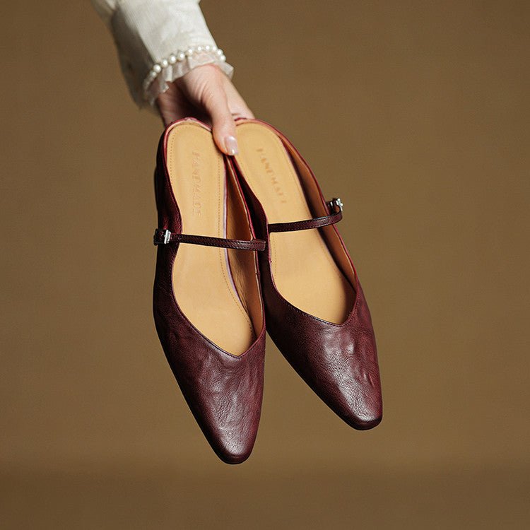 Women's Pointed Toe Mary Jane Mules with Ankle Strap