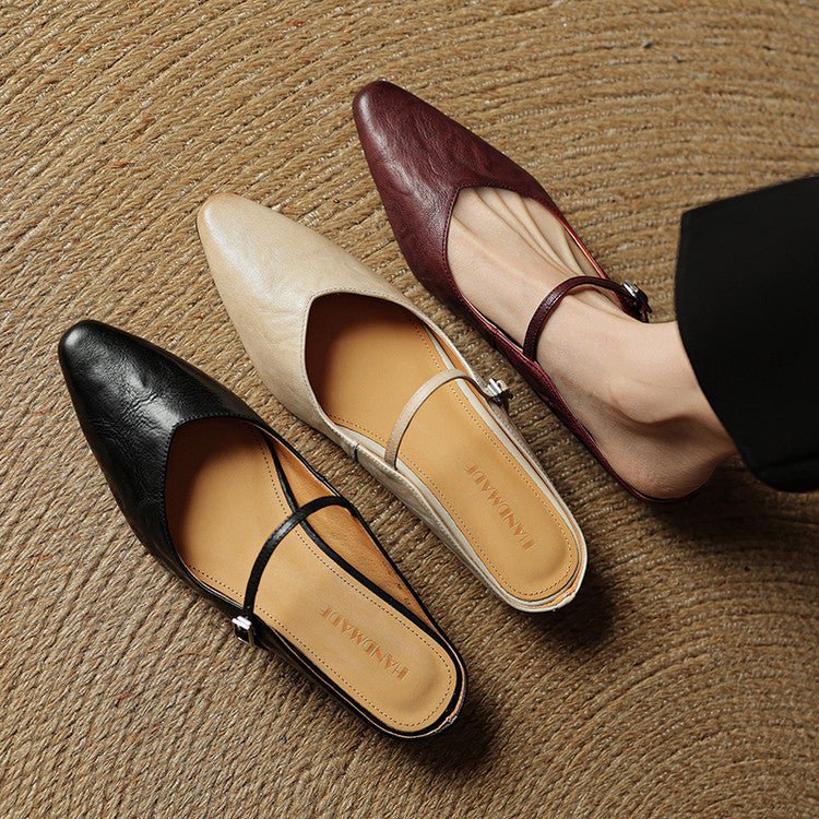 Women's Pointed Toe Mary Jane Mules with Ankle Strap